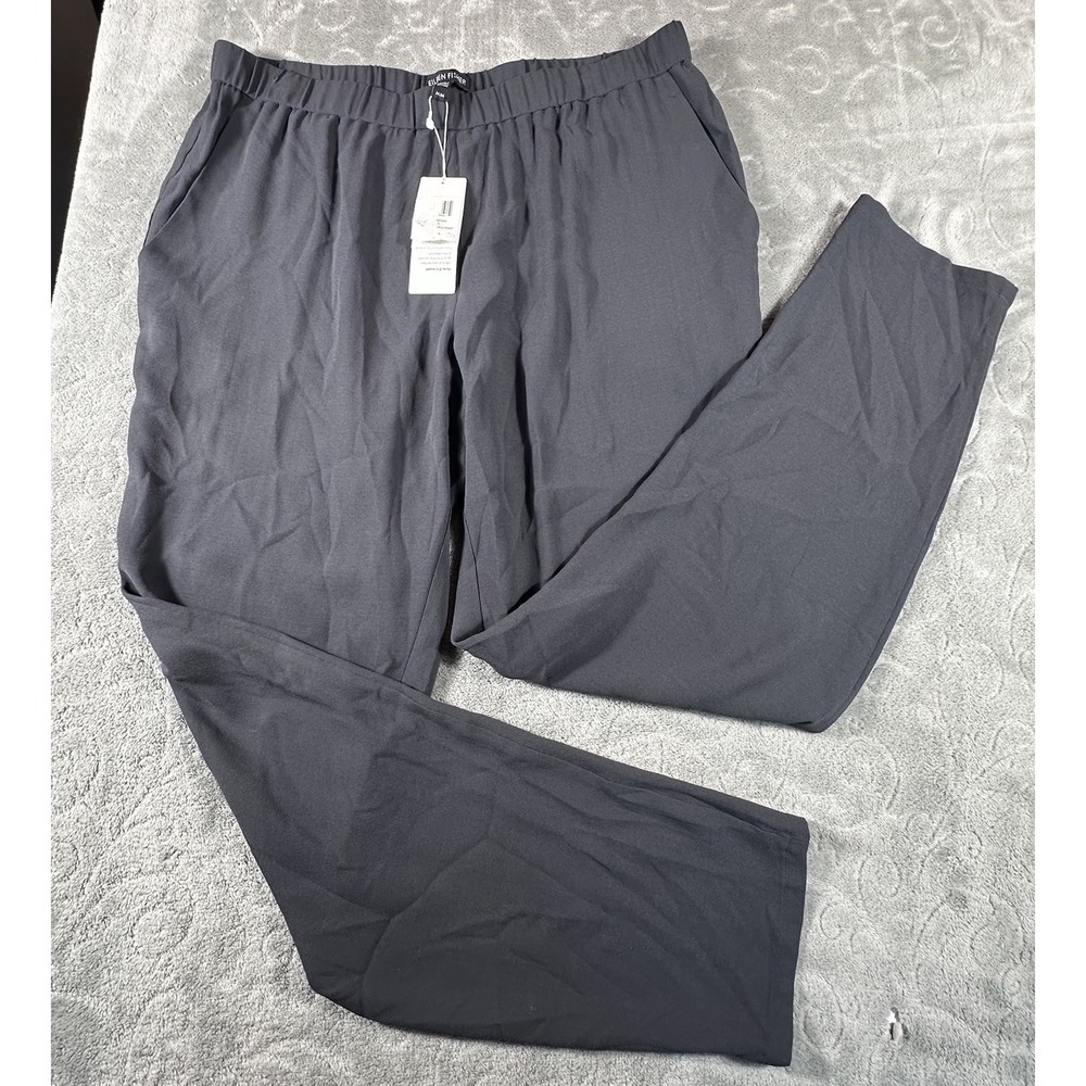 Eileen Fisher Womens Medium Black 100% Silk Georgette Crepe Ankle Pants Luxury - Picture 1 of 12